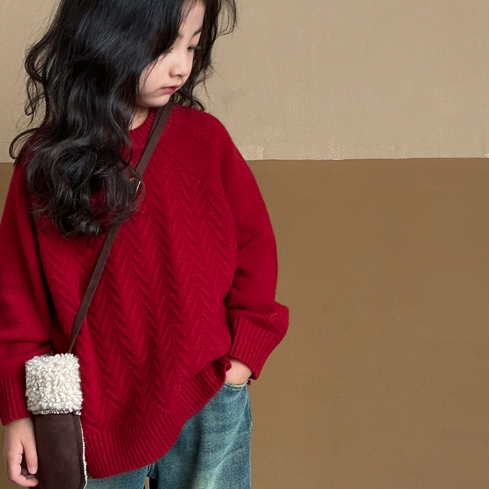 女童毛衣红色圣诞新年衣服打底衫