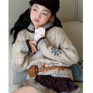 女童毛衣外套秋装韩国童装初中生秋季针织开衫大童女装洋气上衣服