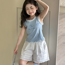 女童背心2025新款薄款女孩无袖花边上衣童装发育期小学生夏季衣服