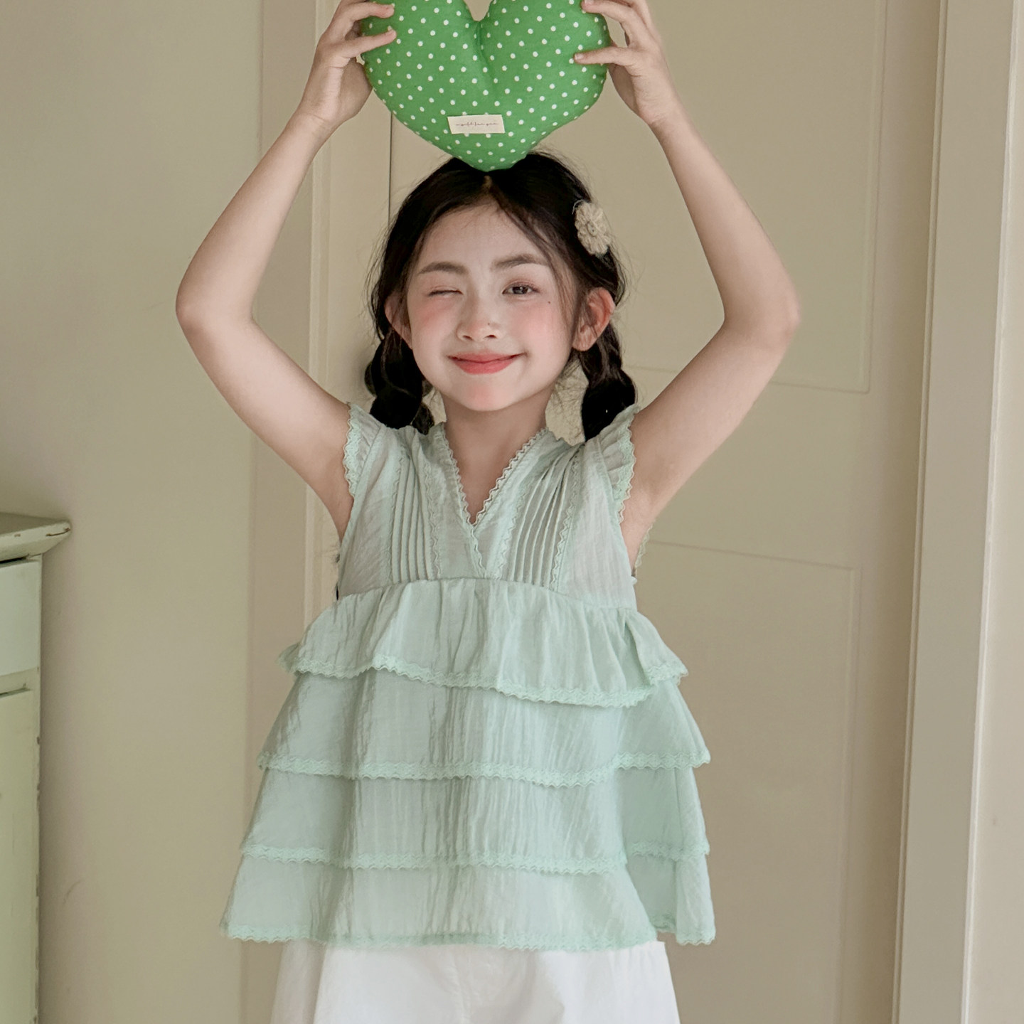 女童无袖衬衫夏装青少年夏季巨好看上衣韩国童装女大童百搭衬衣服