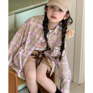 女童格子衬衫春秋款2026新款初中生女孩春季薄款上衣女大童防晒衣