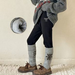女童加绒打底裤秋冬款2026新款女大童连体裤袜冬季儿童假两件裤子