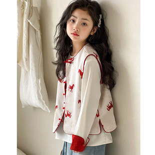 女童套装春装2026新款初中生超好看两面穿背心马甲女大童长袖T恤