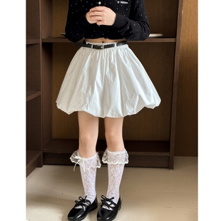 女童半身裙春秋2026新款女大童春装白色花苞裙初中生女孩公主裙子