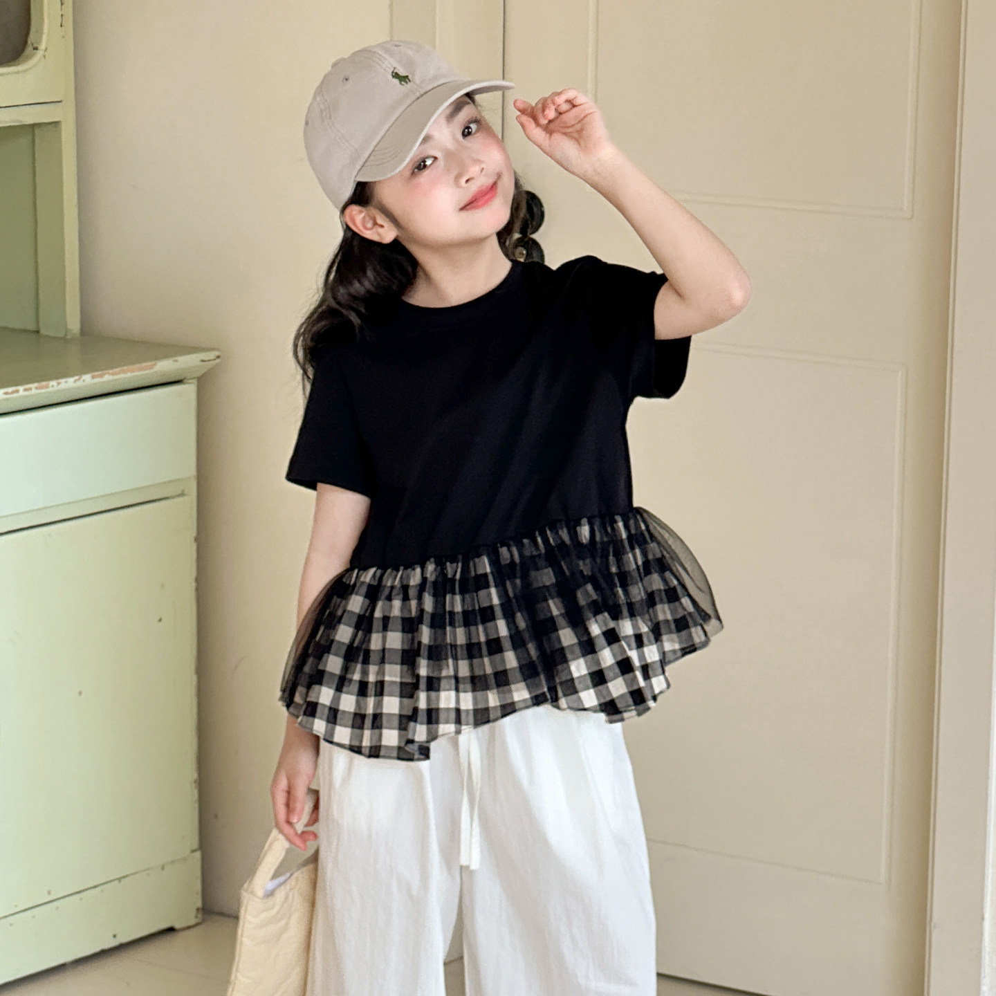 女童拼接短袖T恤夏装2026新款女大童夏季独特超漂亮上衣儿童体恤