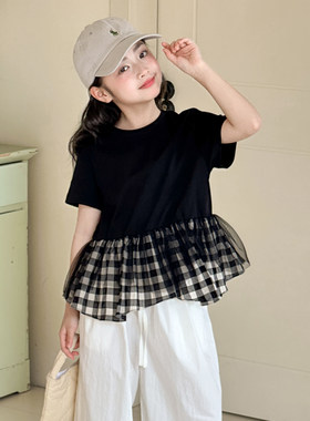 女童拼接短袖T恤夏装2026新款女大童夏季独特超漂亮上衣儿童体恤