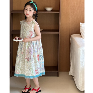 女童碎花连衣裙夏装2026超火女大童夏季巨好看背心裙韩国童装裙子