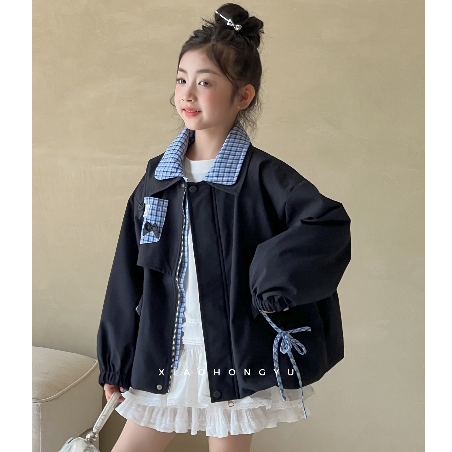 女童学院风外套秋装2026新款韩国童装青少年秋季翻领上衣儿童衣服