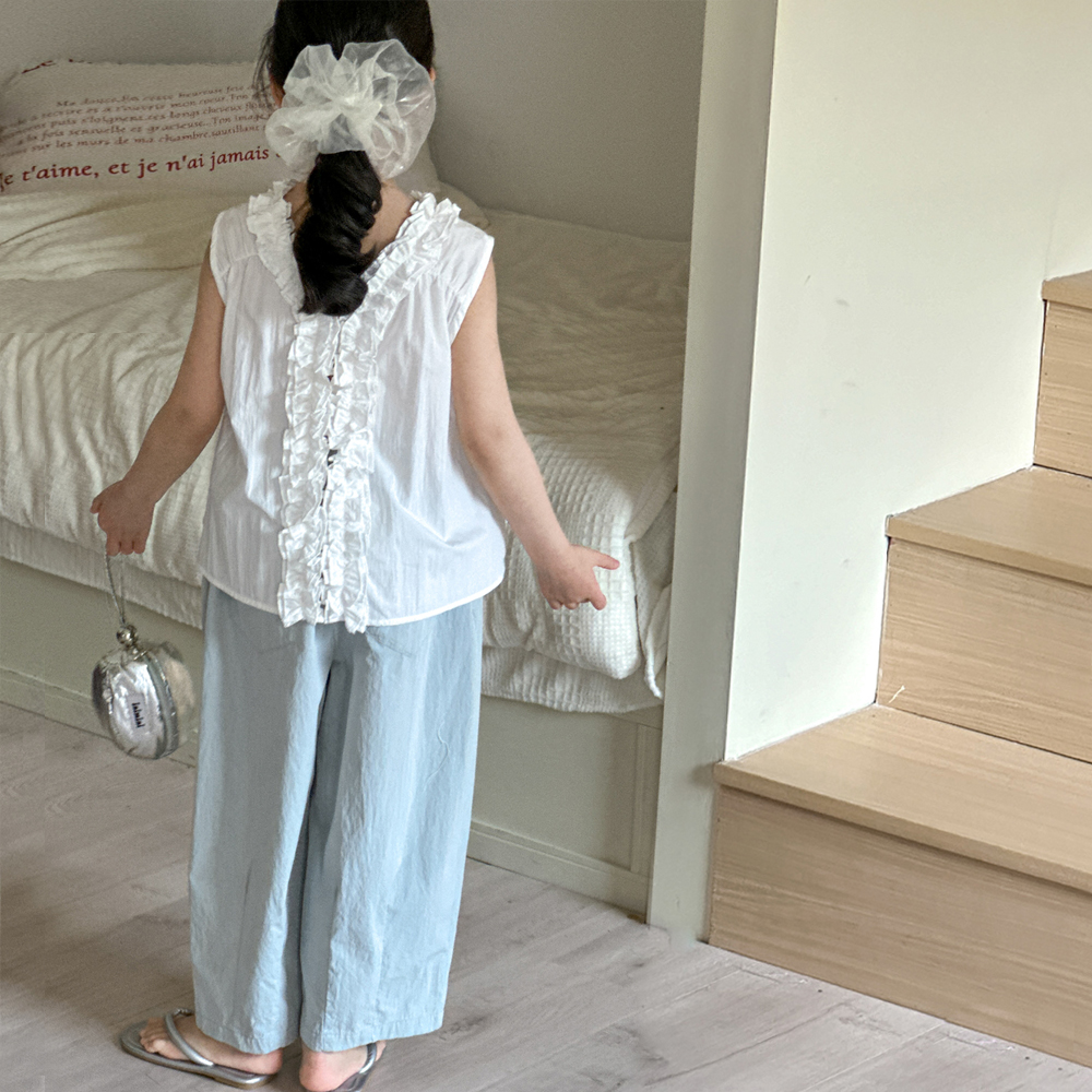 女童无袖套装法式纯色衬衫上衣