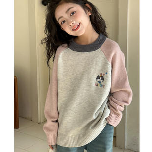 女童毛衣2026冬装新款韩系儿童加厚保暖上衣女大童卡通针织打底衫