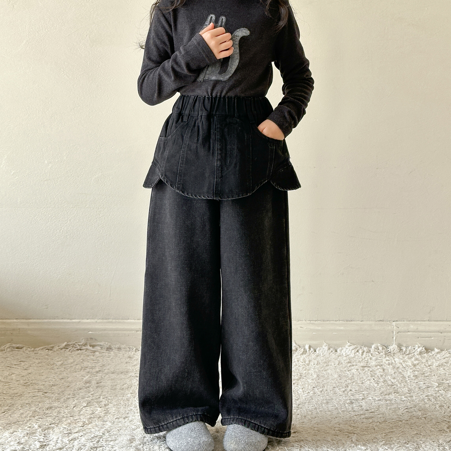 女童加绒牛仔裤子2025秋冬新款儿童一体绒休闲裤女大童冬季直筒裤