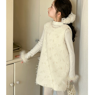 女童套装2026冬季新款儿童新年衣服背心裙加厚女大童打底衫两件套