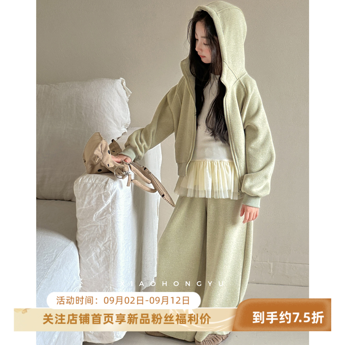 女大童卫衣套装秋装韩国童装女童秋季纯色三件套儿童宽松休闲裤子