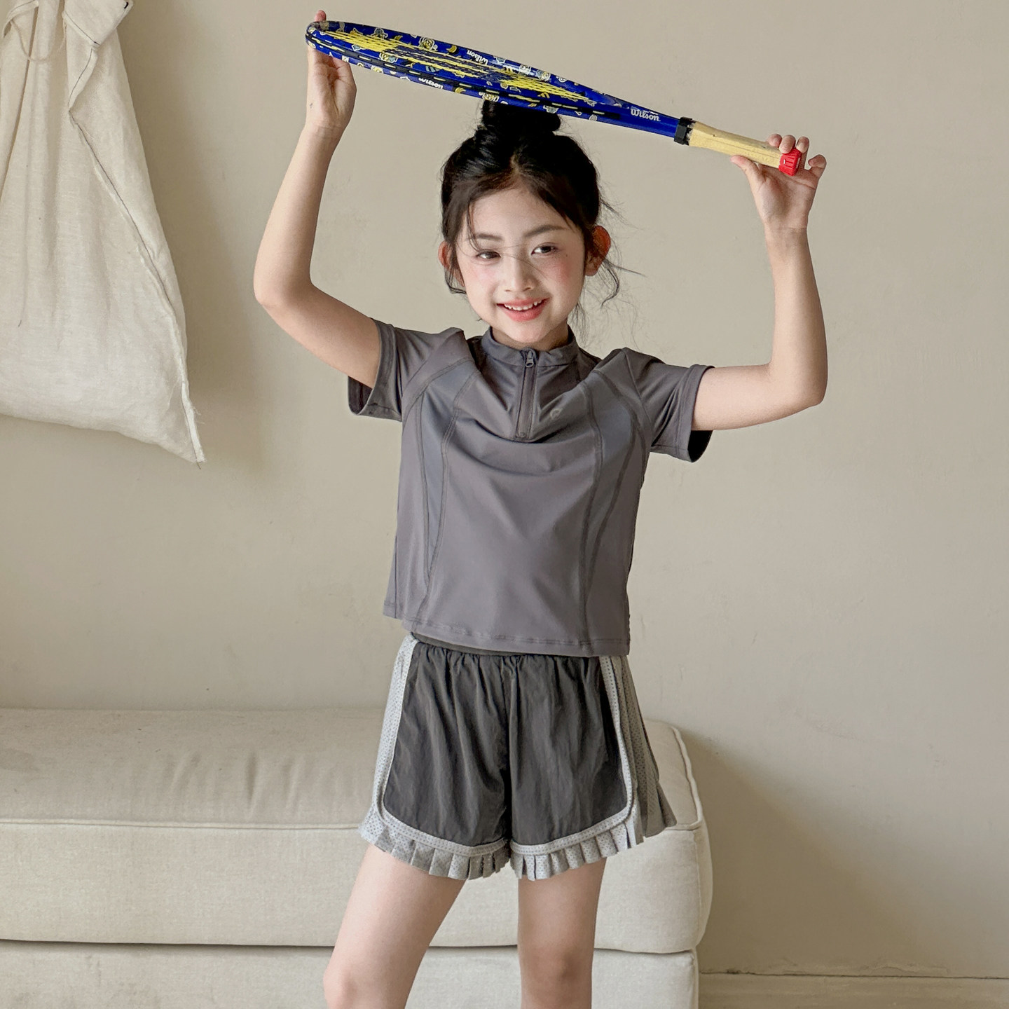 女童速干套装夏装2026新款儿童夏季运动两件套女大童薄款短袖上衣