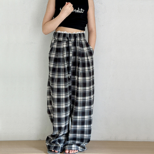 女童裤子儿童阔腿裤夏装2026新款女大童格子防蚊裤薄款休闲直筒裤