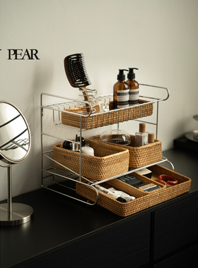 shy pear羞梨 收纳架 不锈钢化妆品收纳篮梳妆台桌面护肤品置物架