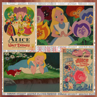 爱丽丝梦游仙境卡通动漫海报 饰墙画529 宿舍儿童房复古牛皮纸装