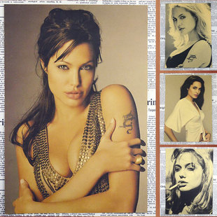 安吉丽娜朱莉 饰画咖啡馆酒吧墙画挂画芯 明星复古牛皮纸海报装