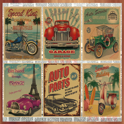 欧美复古老爷车海报酒吧咖啡厅