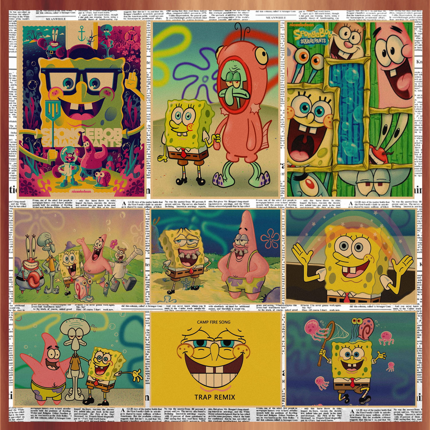 动漫动画SpongeBob海绵宝宝复古牛皮纸海报饭店酒吧宿舍装饰画88图片