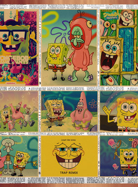 动漫动画SpongeBob海绵宝宝复古牛皮纸海报饭店酒吧宿舍装饰画88