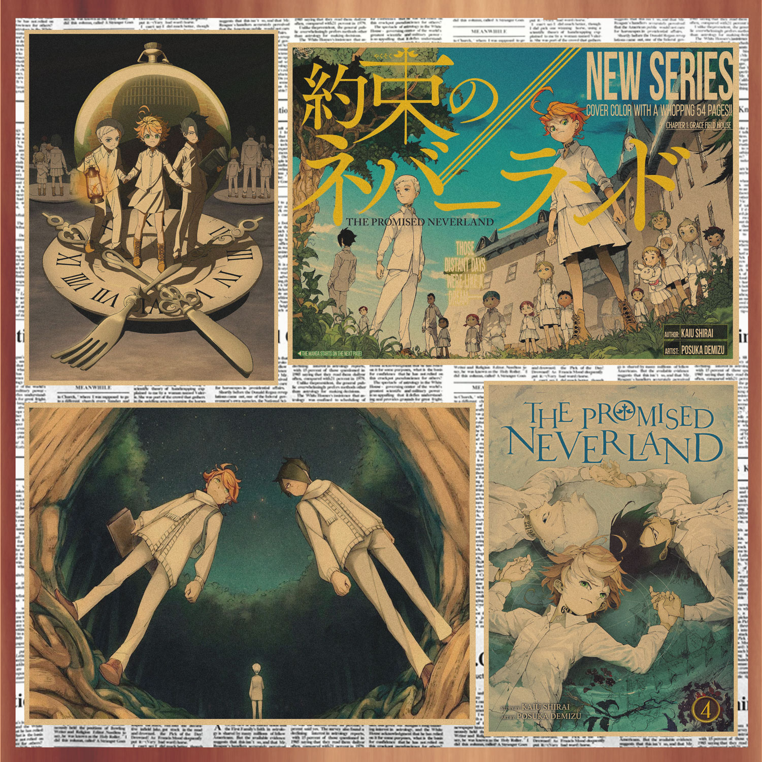二次元动漫 约定的梦幻岛 复古牛皮纸海报 酒吧咖啡厅装饰墙画294