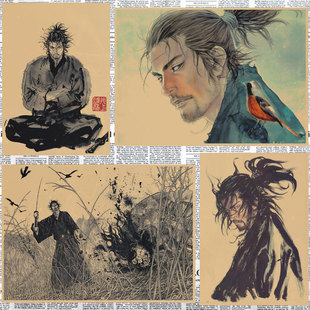 浪客行 复古牛皮纸动漫海报井上雄彦酒吧咖啡厅装饰墙画467