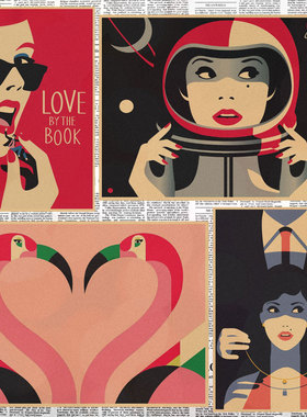 malika favre插画女郎复古牛皮纸海报酒吧咖啡厅装饰墙画壁画356