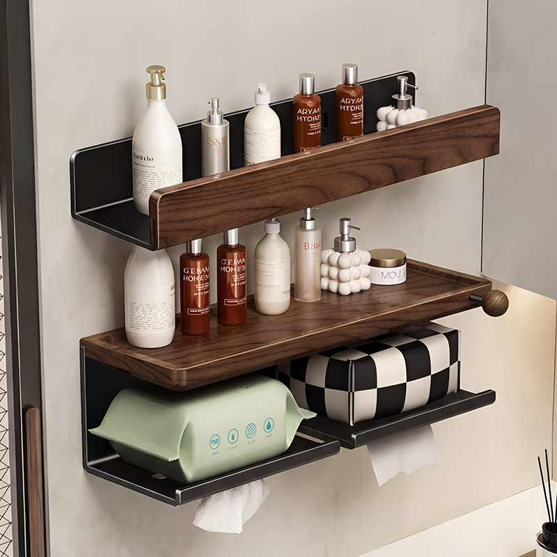 慕家胡桃木免打孔壁挂置物架纸巾架收纳架浴室卫生间墙上储物架,家庭/个人清洁工具,卷纸器/纸巾架,淘宝优惠券,粉丝福利购,淘宝优惠卷