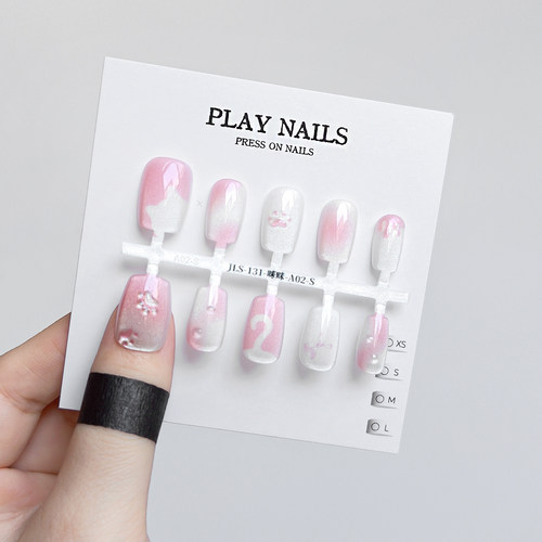 穿戴甲 三分钟美甲 浮雕猫爪少女猫眼全贴片 温柔显白短短梯美甲