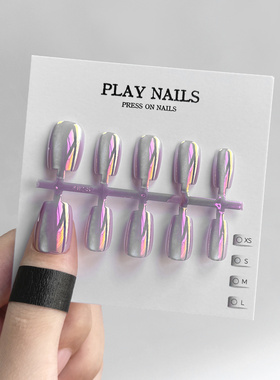 穿戴甲 超美显白美甲纯欲可爱光疗甲 电镀紫色爆款小短方超短梯