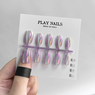 穿戴甲 超美显白美甲纯欲可爱光疗甲 电镀紫色爆款小短方超短梯