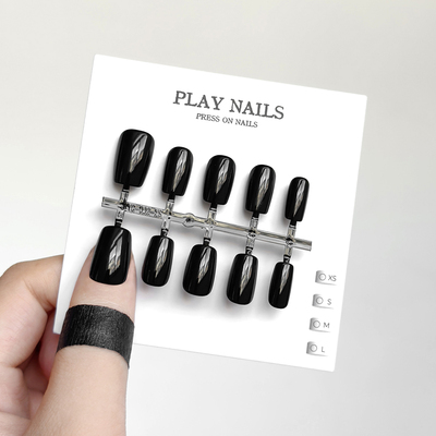 穿戴甲 轻奢亮面黑幕极黑甲油胶短款全贴片 显白百搭月方快速美甲