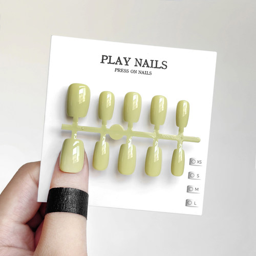 穿戴甲 三分钟美甲 纯色牛油果多巴胺单色亮片美甲柔美显白短短梯