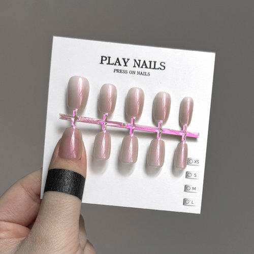 穿戴甲 超美显白肤色质感纯欲 淡色美甲 魔镜粉电镀炫彩粉超短梯