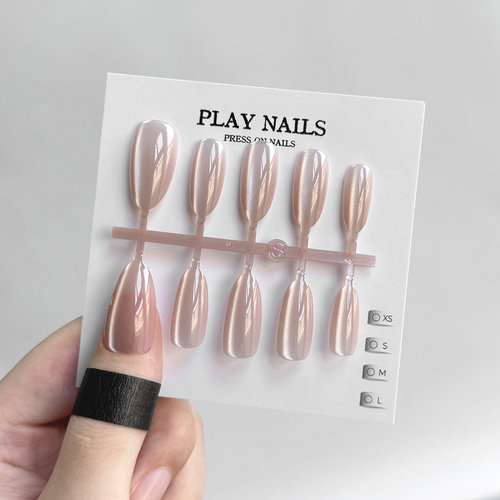 穿戴甲设计 猫眼裸粉 美甲纯欲风清透显白 甲油胶光疗渐变 杏仁甲