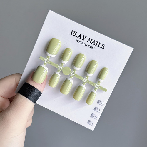 SSS穿戴甲 牛油果色 窄法式美甲纯欲百搭显白甲油胶小短甲超短梯