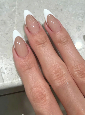 纯白法式 高质感baby粉 法式杏仁美甲 显白穿戴甲裸肤色日常贴片