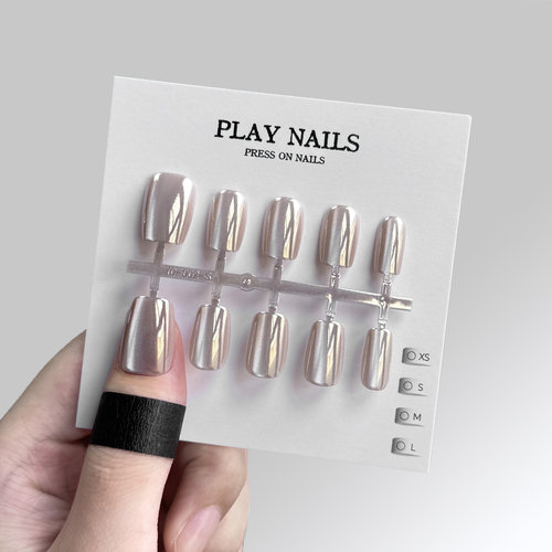 穿戴甲 超美短甲美甲纯欲显白光疗甲猫眼电镀色小短方香槟银白L码