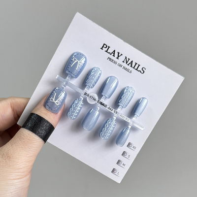 SSS穿戴甲 超美蓝色毛衣春天款 weekendhub 立体浮雕猫眼小短甲