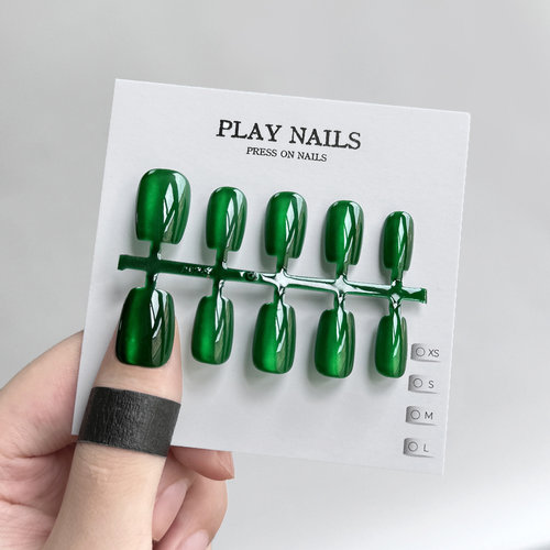 穿戴甲 超美显白美甲纯欲光疗甲 墨绿祖母绿猫眼超短梯 小短甲