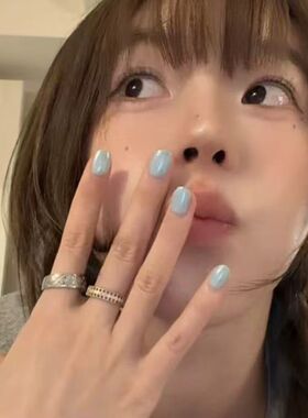蓝色薄荷 夏日清新ins气质高级海莉绿淡黄纯手工高级显白穿戴美甲