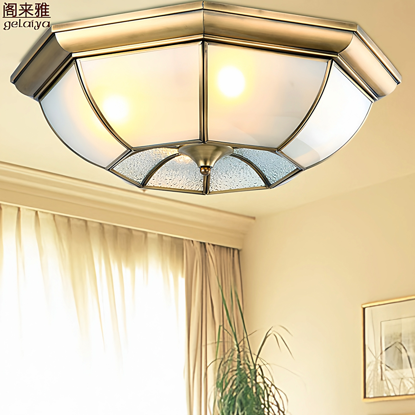 美式室外阳台吸顶灯门厅户外防水欧式客厅卧室过道灯走廊灯全铜灯