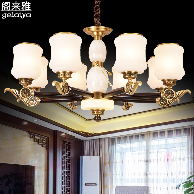 新中式吊灯复古全铜灯明清古典木艺灯具客厅餐厅子母灯别墅长吊灯