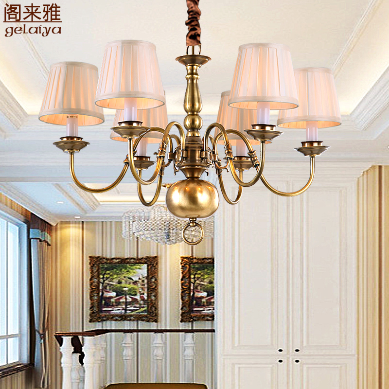 欧式餐厅吊灯现代简约大气 美式灯具卧室灯饰 书房蜡烛复古全铜灯