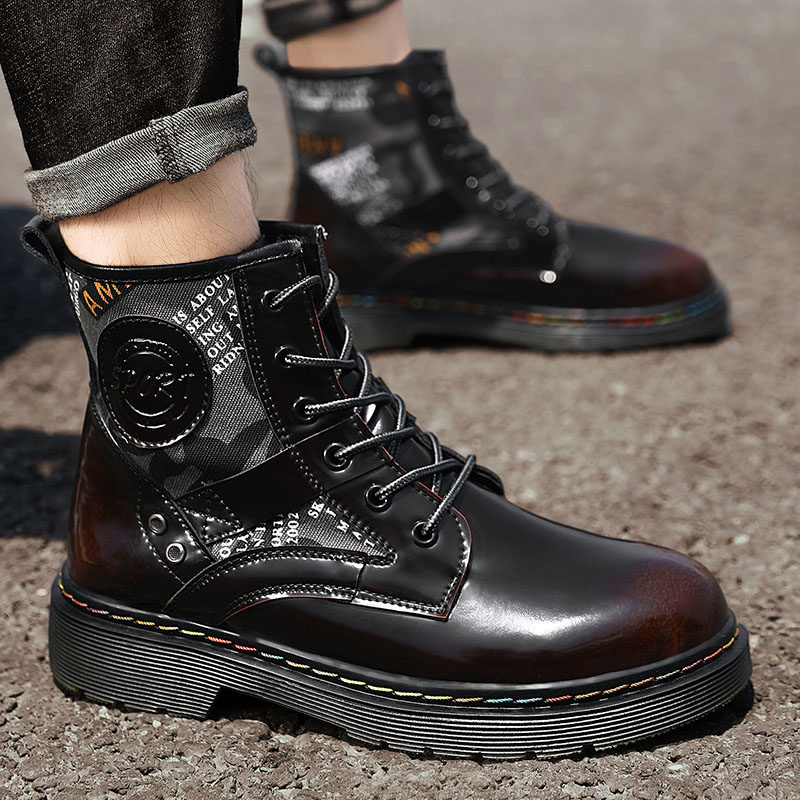 真皮马丁靴情侣短靴男士工装靴潮靴厚底皮靴圆头雪地靴高帮机车靴,流行男鞋,马丁靴,淘宝优惠券,粉丝福利购,淘宝优惠卷