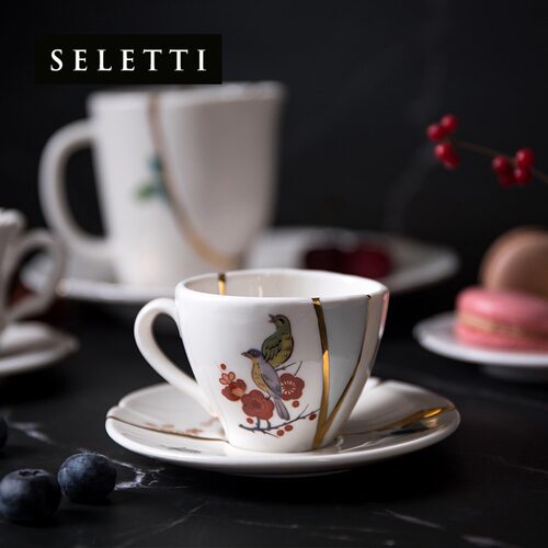 o5正品意大利seletti kintsugi系列骨瓷浓缩咖啡杯意式咖啡杯套装
