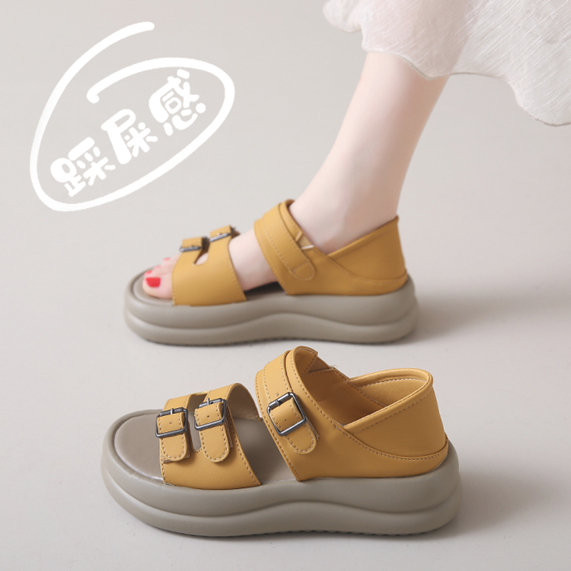 断码红青蜓真皮踩屎感凉鞋女夏季新款两穿凉拖鞋厚底时尚沙滩凉鞋