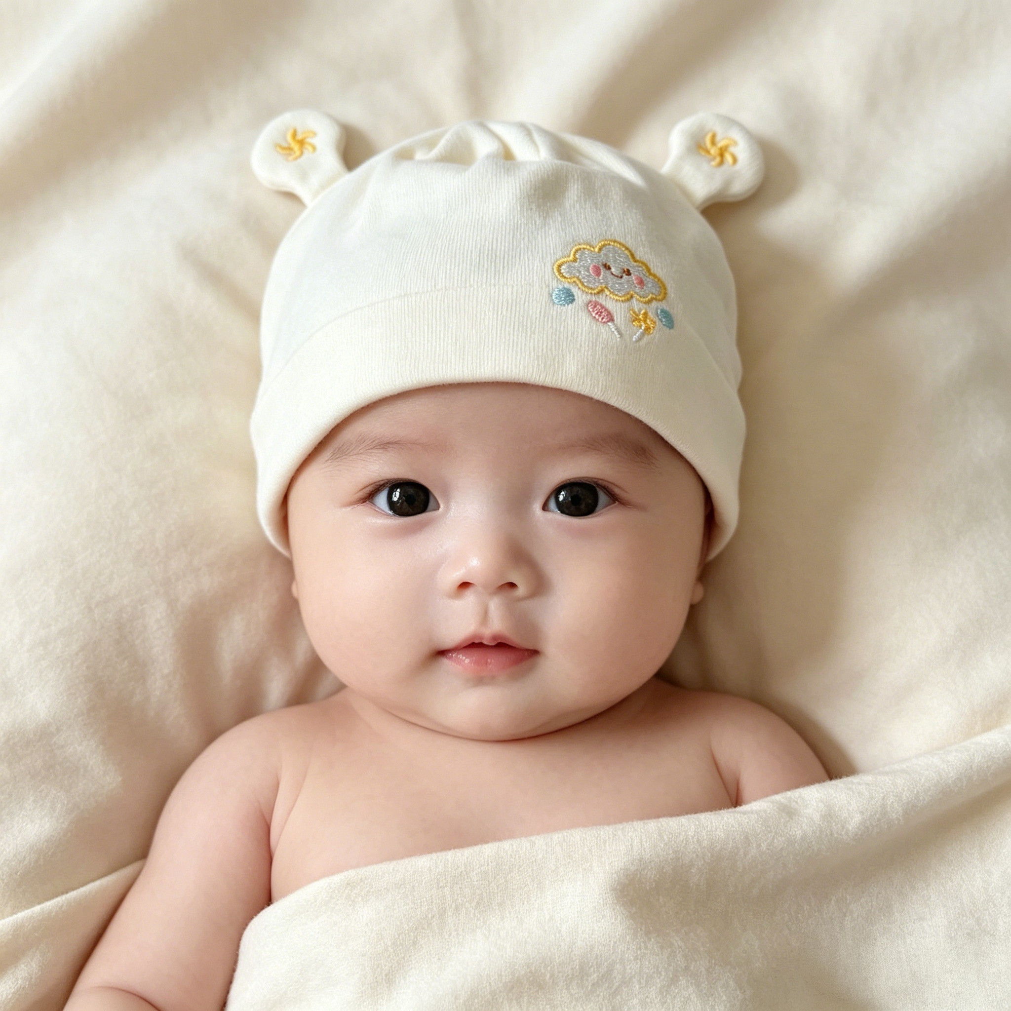 妈咪贝爱聪聪贝新生儿春秋冬胎帽双层舒绒纯棉婴儿月子帽护囟门软