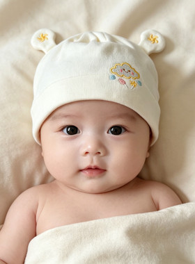 妈咪贝爱聪聪贝新生儿春秋冬胎帽双层舒绒纯棉婴儿月子帽护囟门软